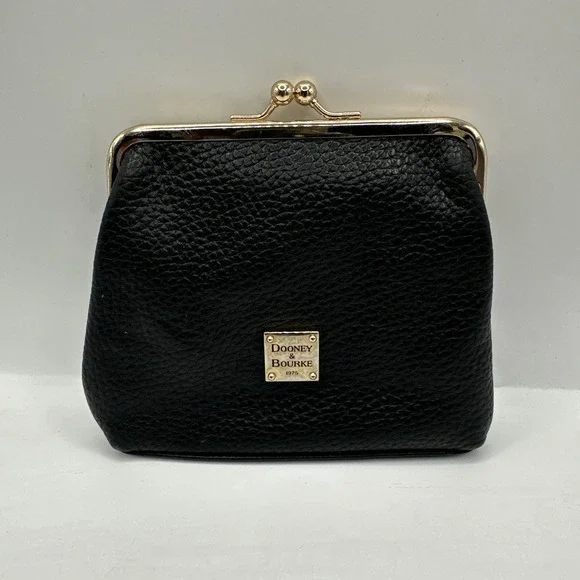 Dooney and Bourke Pebbled Leather Kiss Coin Lock Credit Card Black Purse
