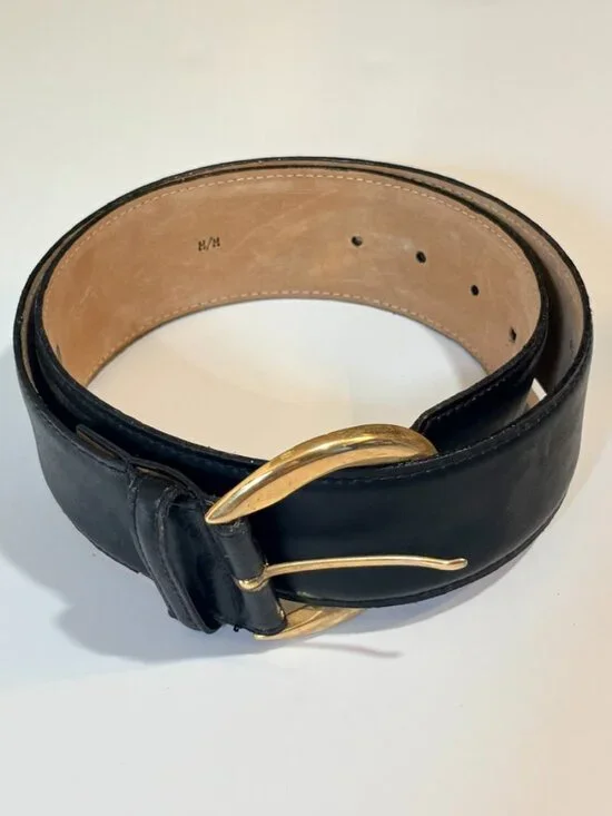A. Brod Black Gold Buckle Belt M 90s Style Statement Waist Belt