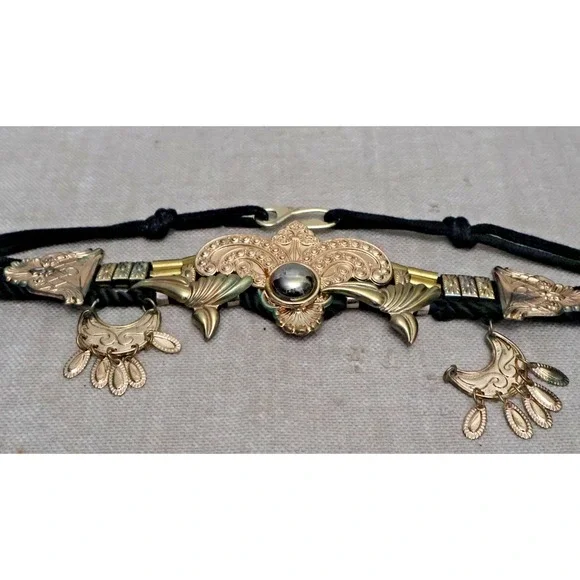 Beaded‎ Belt  80s 90s Multi Strand Gold Brass Silver Rock Disco