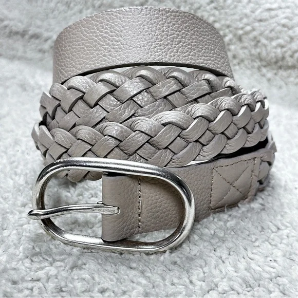 Orvis Mushroom /Taupe Braided Vegan Belt, Silver Buckle, Extra Long EUC!