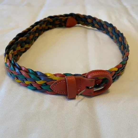 Vintage Rainbow Leather Braided Belt- ML‎