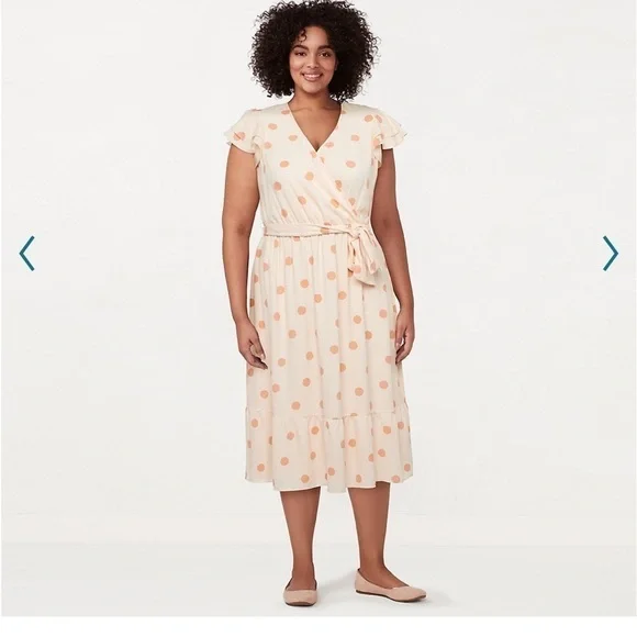 LC Lauren Conrad polka dot faux wrap midi dress