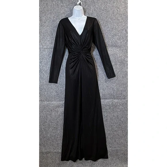 Lauren Ralph Lauren Womens 10 Black Long Sleeve Maxi Dress V Neck Twist