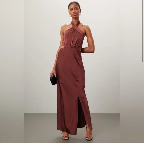 MinkPink - Finlay Halter Maxi Gown Dress - Clay - XS NWT