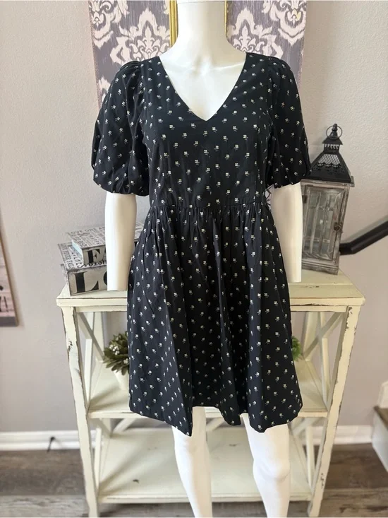 NWT Madewell V-Neck Puff-Sleeve Mini Dress in Floral Ikat