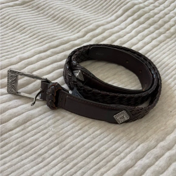 Brighton Brown Leather Woven‎ Belt Silver Detail Women’s M/L 32