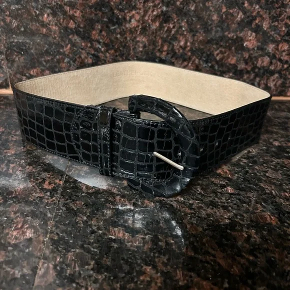 Oversize wide leatherrock belt alligator embossed genuine leather size 33