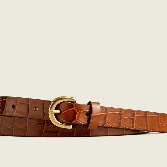 J.Crew Skinny belt in croc-embossed leather