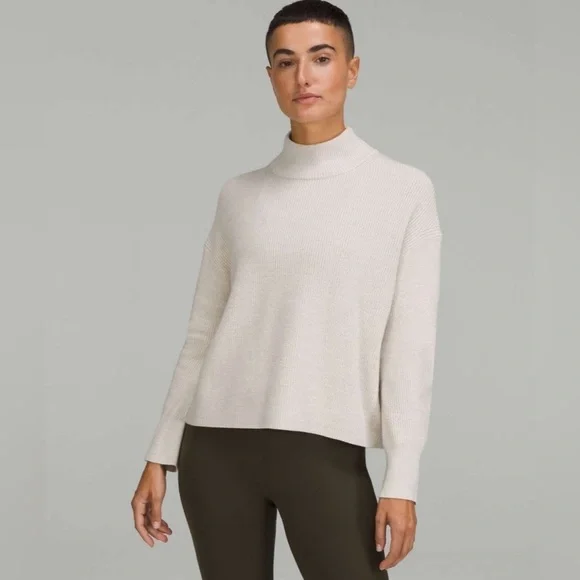 Lululemon Merino Wool-Blend Ribbed Turtleneck Sweater Heathered Natural Ivory
