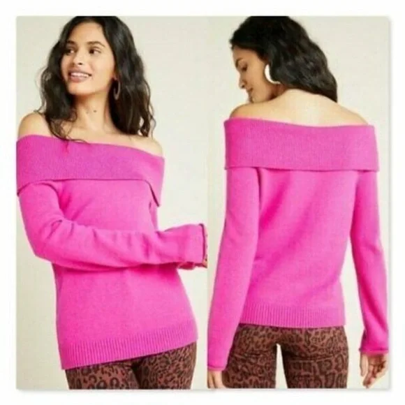 Anthropologie Shelby Off the shoulders pink sweater L