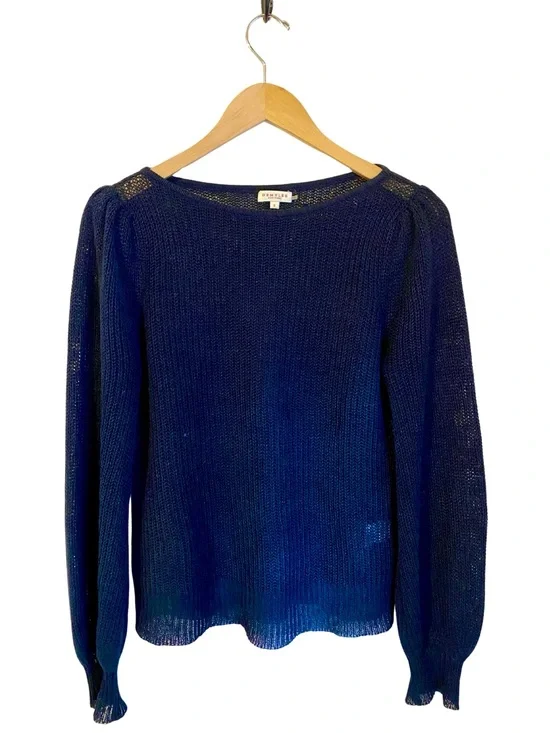 Demylee linen open knit crew long sleeve sweater Small