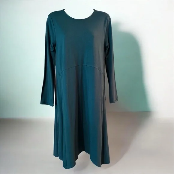 Pure Jill J Jill Forest Green Pima Cotton Lagenlook Swing Dress Pockets S