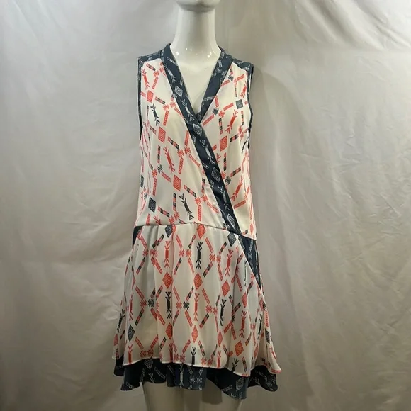 EUC CHARLES HENRY Mock Wrap Ivory Aztec Tank Dress Size 4