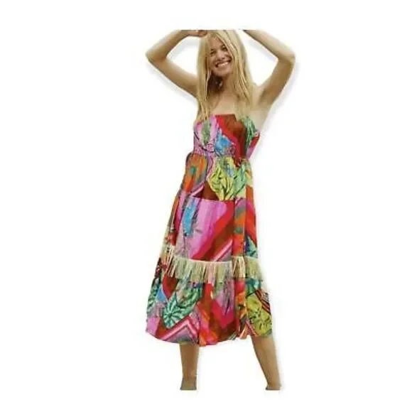 NWT Anthropologie Farm Rio Palila Fringed Midi Dress Women Small Multicolor