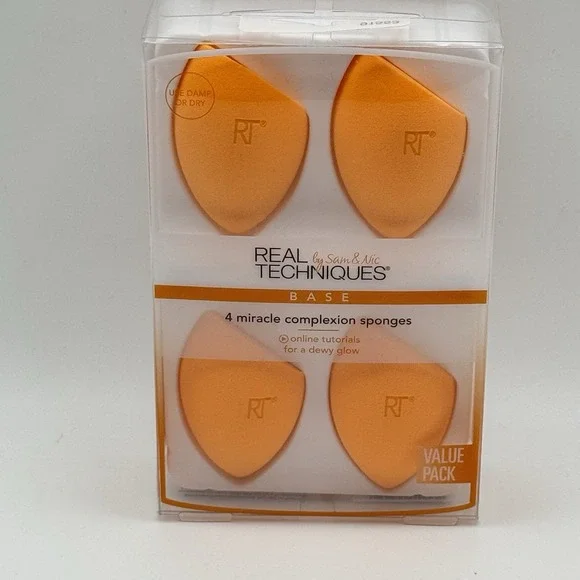 Real Techniques Makeup Sponge 4pc Set Miracle Complexion Blender, Vegan, Orange