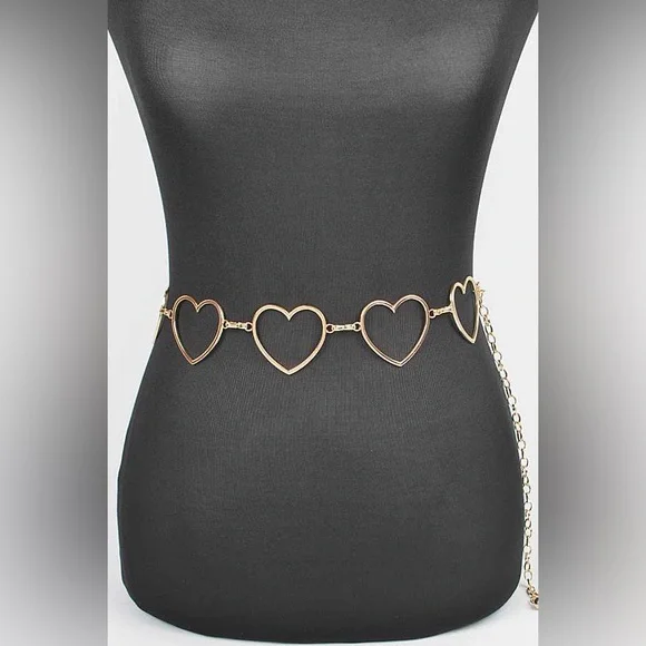 Gold Heart Metal Chain Statement Belt
