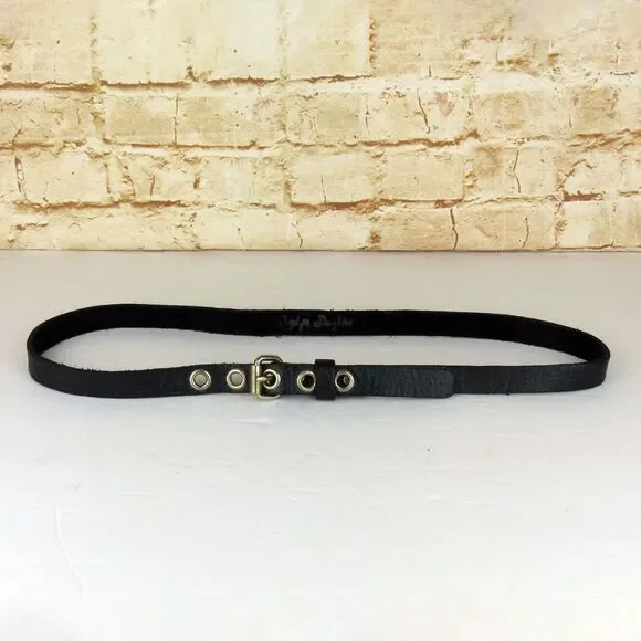 Black Pebbled Genuine Leather Grommet Belt Size 34 Narrow Punk Goth Y2K Rock Emo
