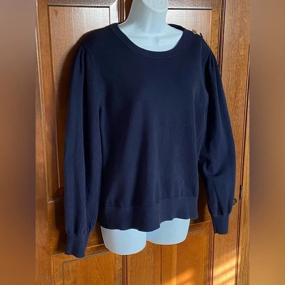 Velvet Heart LA Navy Blue Sweater with Gold plated buttons balloon sleeves XL