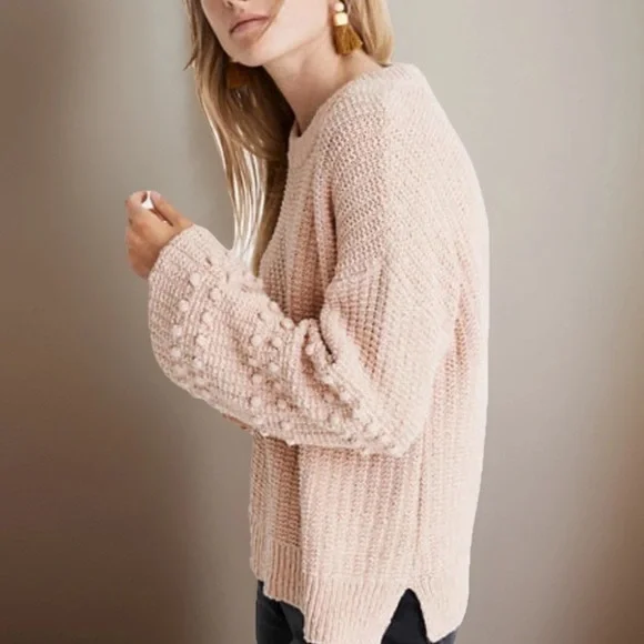 MADEWELL Sweater Women’s Medium Beige Bobble Chunky Balloon Sleeve Pullover EUC