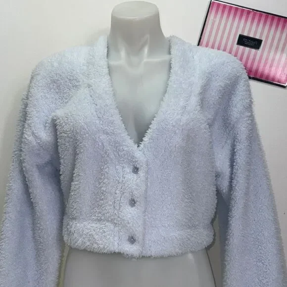 🔥PINK Victoria's Secret light blue  Fuzzy Sweater Sz Large NWT