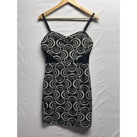 Free People Women’s M Lower East Side Black Lace Geometric Sheath Pencil Dress