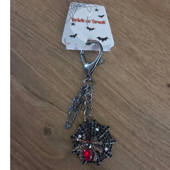 Halloween Spider Web Keychain Skeleton Charm Rhinestone Trick Or‎ Treat