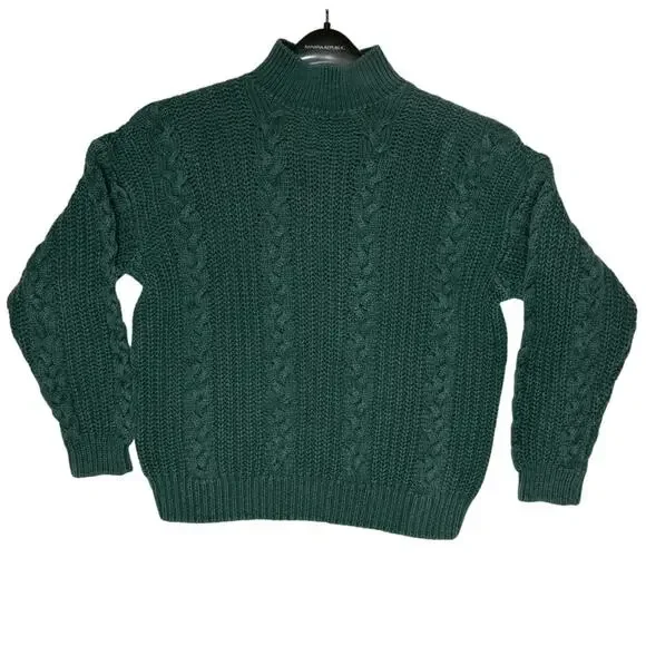 Vintage 90s Casual Corner slouchy high neck green chunky knit sweater size small