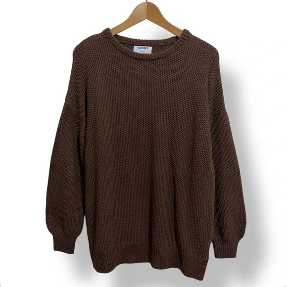NEW‎ Old Navy Womens S Tall Brown Textured Waffle Knit Fisherman Sweater