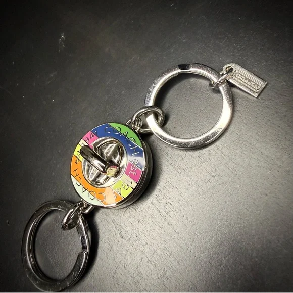 Coach Vintage Legacy Stripe Turnlock Valet Key Fob Bag Charm