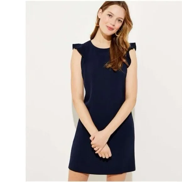 Loft Women’s Navy Blue Flutter Shirt Dress Tie Back Size 6