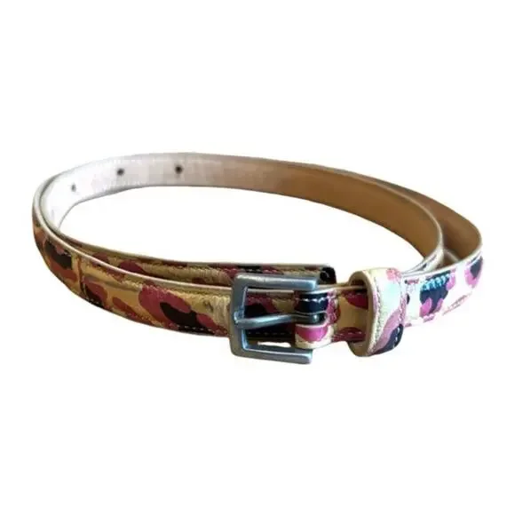 Paul Smith Skinny Belt Leopard Size Small Italian Leather Silver Buckle