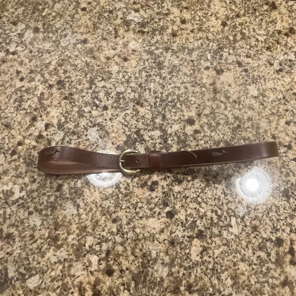 Vintage Royden Narrow Brown Leather Belt Brass Whales Size 30 Women’s Kids