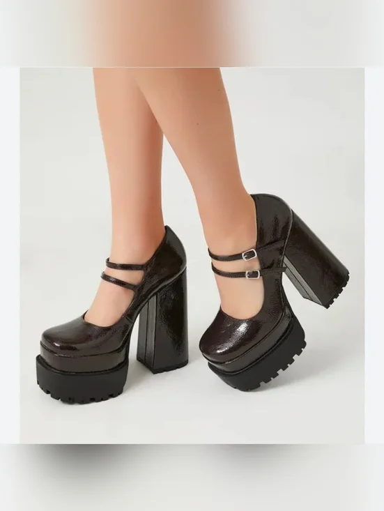 Affection Los Angeles Patent Lug Sole Platform Mary Janes - Dark Brown - 7.5 NEW