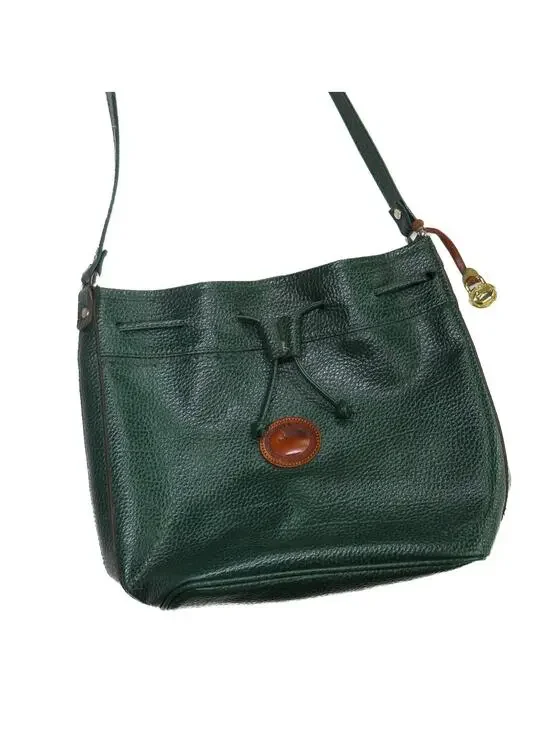 1980s Vintage Dooney & Bourke Forrest Green Leather Drawstring Crossbody Bag