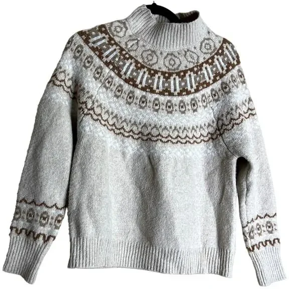 Cupcakes and Cashmere Sweater Women Medium Beige Knit Fair Isle Knit Pullover