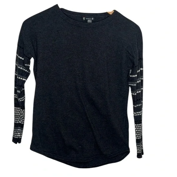 Smartwool Black Grey Striped Sleeve Merino Wool Sweater Women Size X-Small