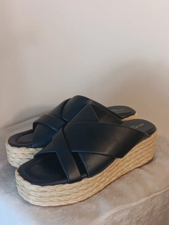 Andre Assous Navy Braided-Platform Slide Sandals