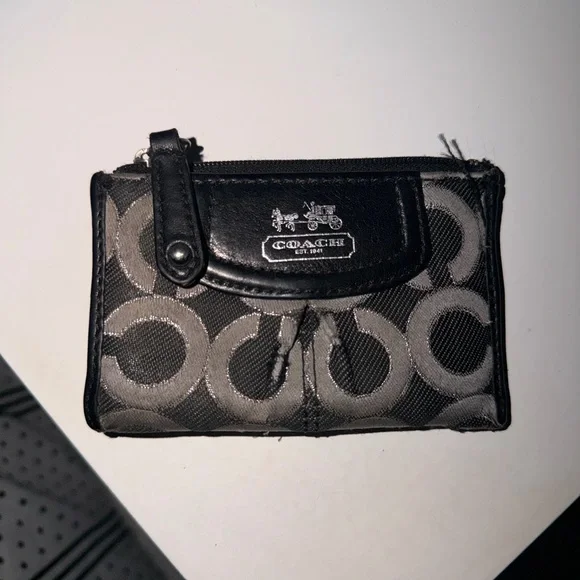 Coach Black and Gray Logo Coin Pouch