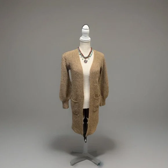 Abercrombie Women‎ Maxi Length Cardigan Side Slits Balloon Sleeve Brown Size XXS