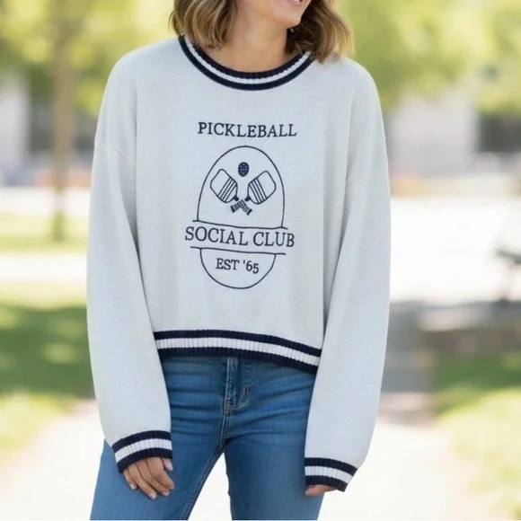Sincerely Jules Pickleball Social Club Size XS Pullover Cropped Sweater‎ Preppy