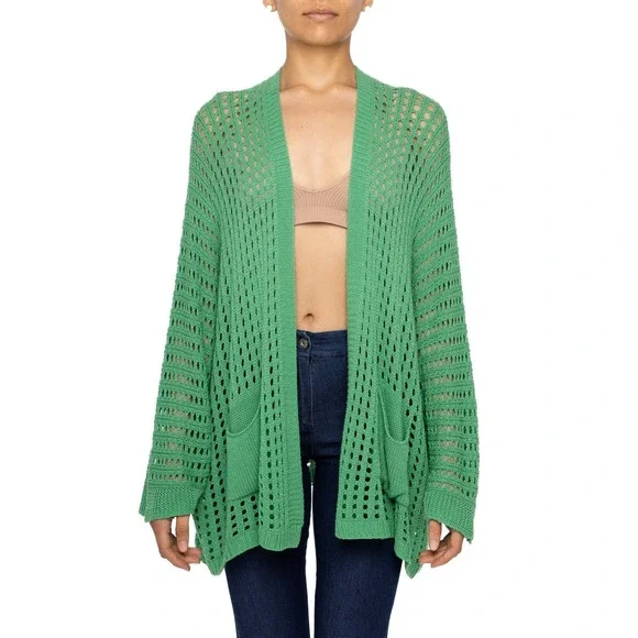 Astrid Women's Green Crochet Cardigan Size M Star Knit Soft Cozy Oversized