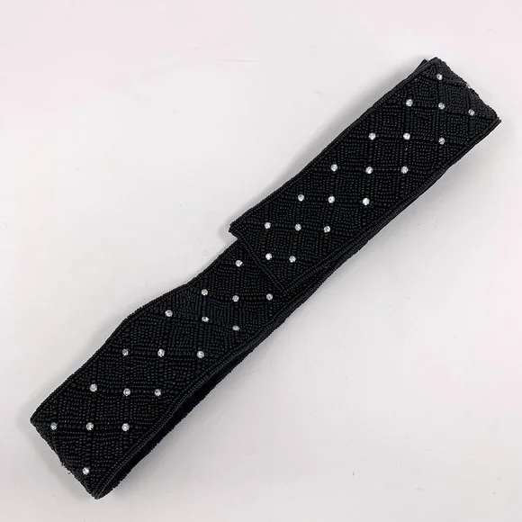 Vtg Beaded Rhinestone SM Sash Belt Seed Bead Silk Formal Magid 80s 90s Fancy
