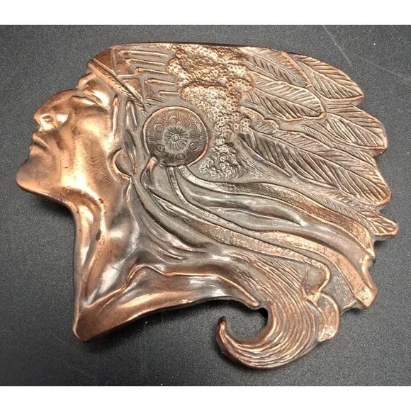 Native American Indian Warrior Chief Head Copper Tone Belt Buckle
