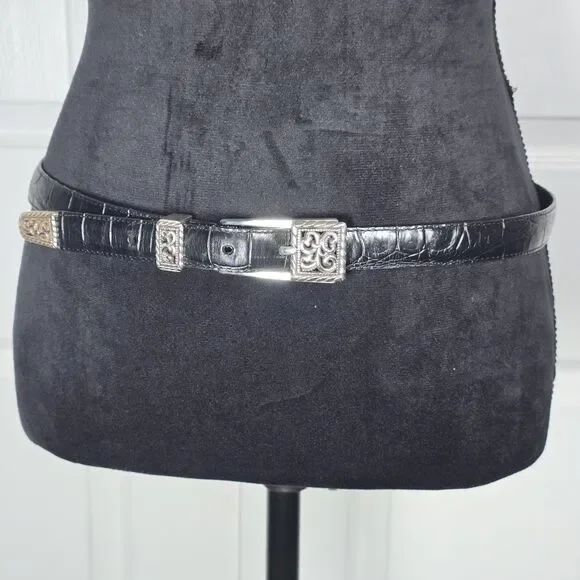 Brighton Black Textured Leather Brilliant Silver Work 3/4