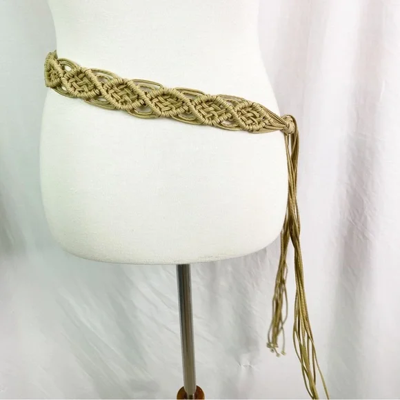 Vintage Boho Macrame Faux Leather Belt Fringe Ties