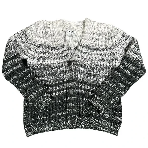 525‎ Womens Grey Ombre Shaker Knit Button Front Cardigan Sweater Small