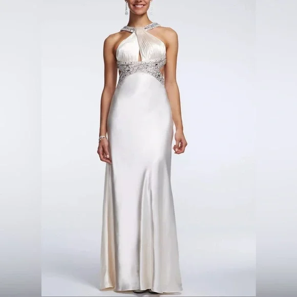 David’s Bridal Charmeuse Dress w/Beaded Straps size 2