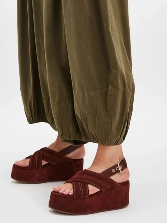 Free People Beach Party Platform Sandals in Cathay Spice Suede