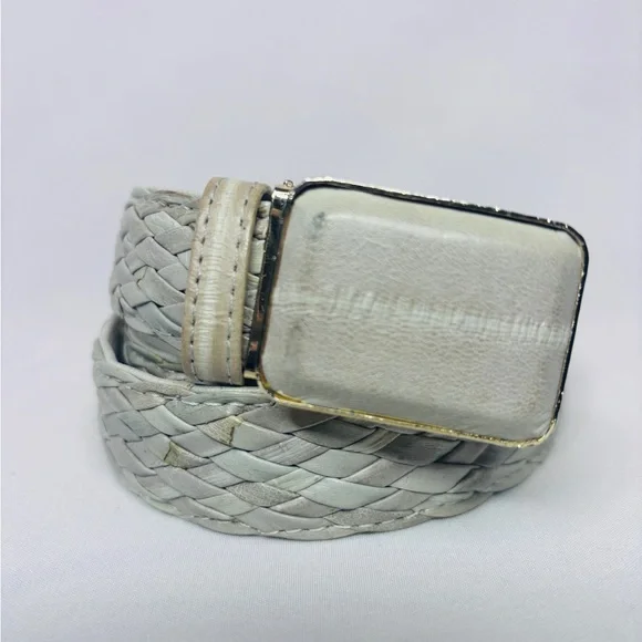 Vintage 90's Women's Leather Braided Woven Mint Sea foam Green Belt L‎
