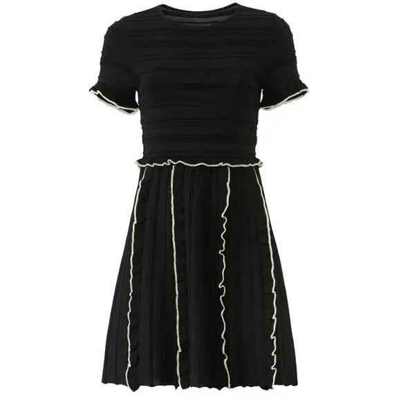Parker Black White Ruffle Trim Dress